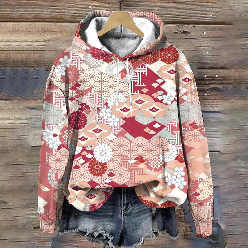 Изысканный цветочный принт Harajuku пуловеры толстовки модные осень/зима женские толстовки свободные длинные рукава женские толстовки