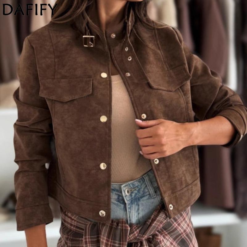 DAFIFY Женская мода повседневная однотонная принтованная куртка и пальто с длинным рукавом и воротником-стойкой на осень-зиму