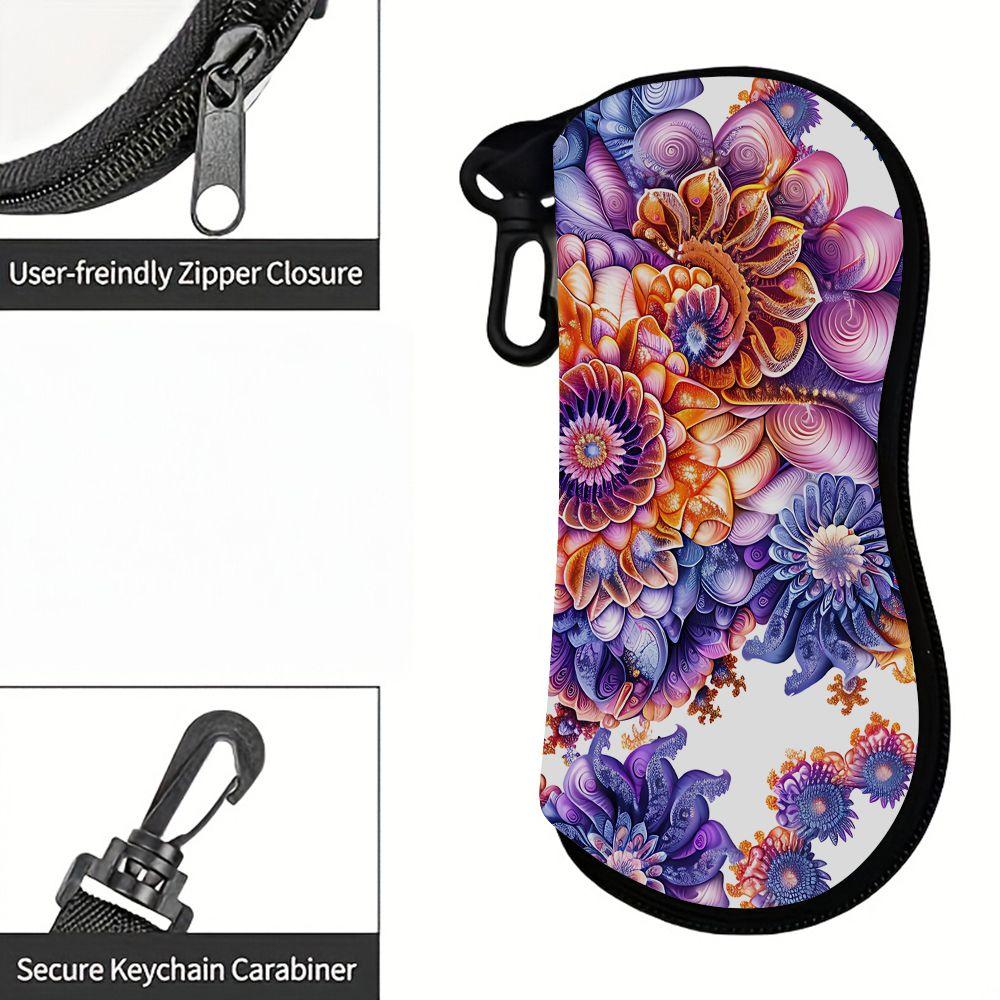 2D-Bohemian Floral Pattern Zipper Sunglasses Case, Protective Eyewear Container with Artistic Flower Print, Portable Spectacles Holder for Travel Home