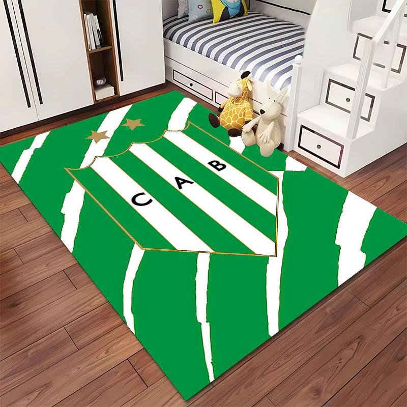 Green Striped Shield Logo Carpet suitable as a non-slip mat for the living room or bedroom sofa