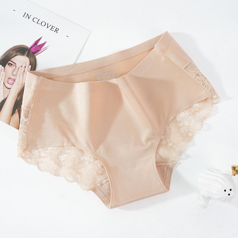 Women's Seamless Underpants Silk Lace Briefs Underwear Ladies Bikini Panties Middle Waist Hipster Floral Lingerie Girls Intimates