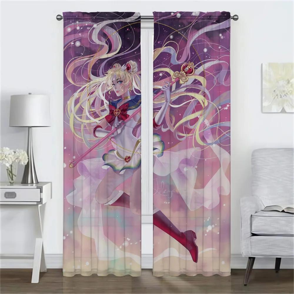 Blackout Curtain for Room 2 Panel Sailormoon Shades Halloween Decoration Anti-mosquito Curtains Tulle for Bedroom Partition Home