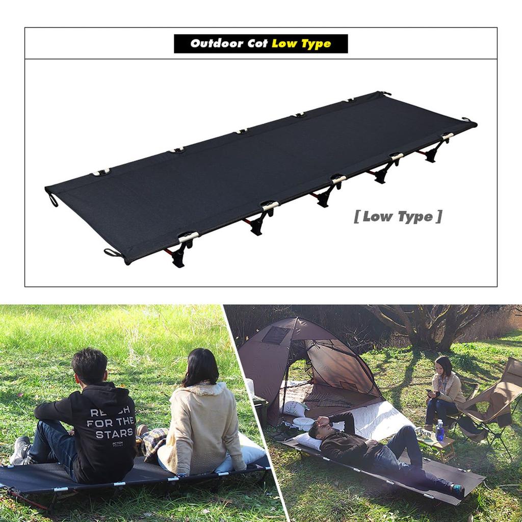 MTK Cot Outdoor Low Type Lightweight 3kg Load Capacity 150kg Quiet Design Foldable Quick Camp MOB65-BK