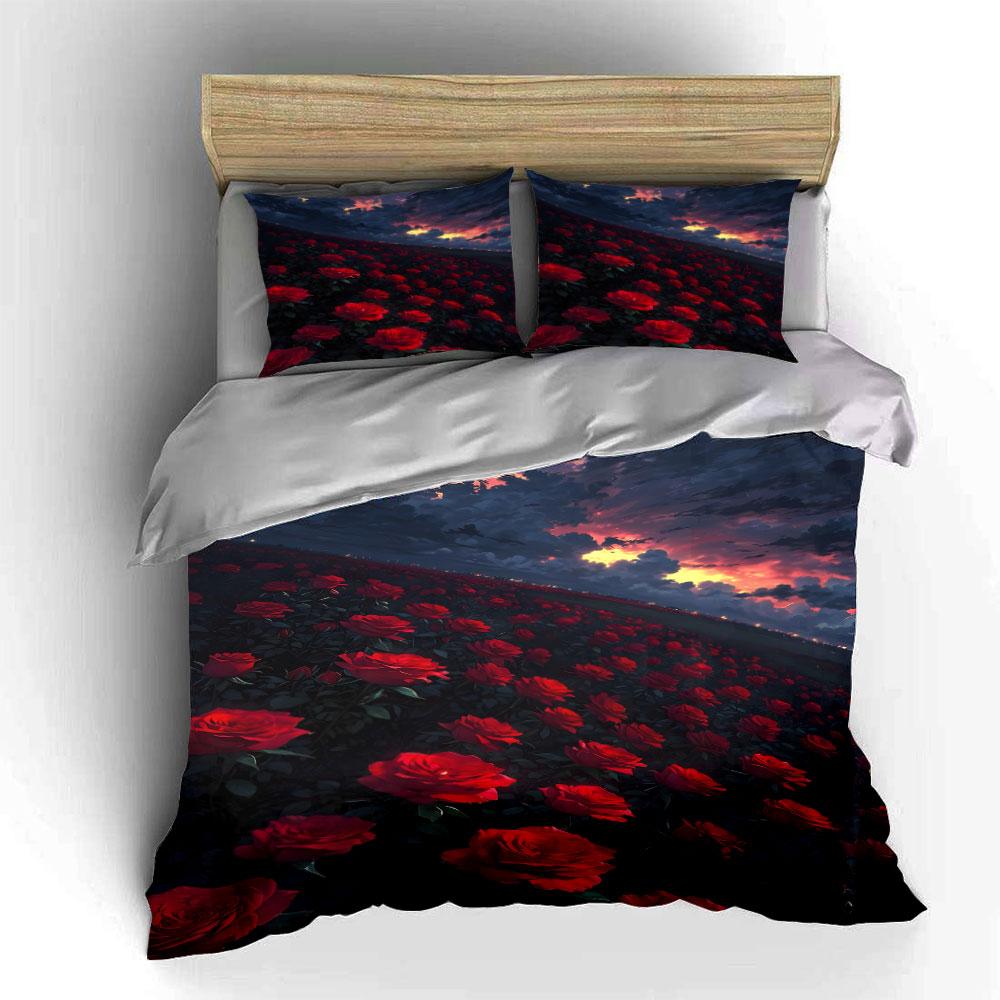 Red roses and sunset. Bedding sets Duvet cover sets Duvet covers Pillowcases(1 * Duvet Cover 2 * Pillowcases without duvet insert)