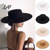 Polyester Warm Winter Cap Flat Top Fedora Hat Wool Blend Derby Cap Retro Jazz Elegant Headwear Wide Brim Felt Hat for Women Events & Daily