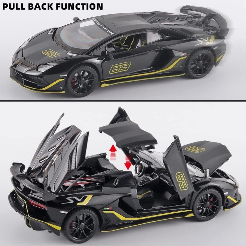 1/24 спортивный автомобиль Lambo SVJ 63, литой металлический автомобиль, игрушки, модели автомобилей со съемной крышей, звуковой подсветкой и откатом назад для детей от 3 лет и старше