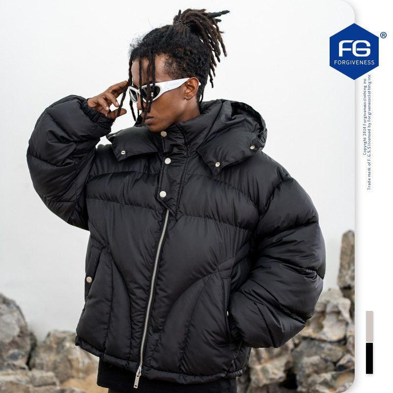 Механический стиль, дизайн для особых интересов, теплая куртка с капюшоном на хлопковой подкладке, мужская, модная, утолщенная, однотонная, повседневная, хлопковая одежда, верхняя одежда