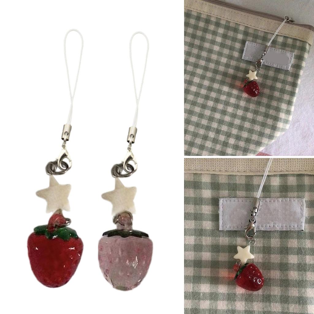Fashion Strawberry Star Hangings Pendant Sweet Phone Strap Bag Decoration Portable Hangings Lanyard for Girls Women