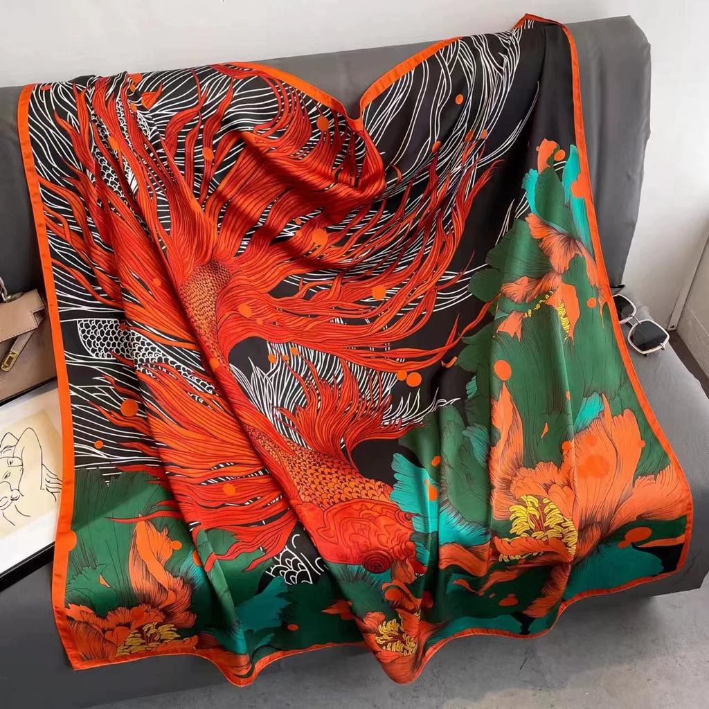 110cm Large Sqaure Scarf Printed Imitation Silk Scarf Women's Hadscarf