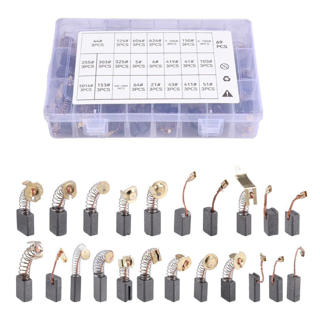 69 шт. Замена угольных щеток двигателя 23 различных размера Электрические универсальные наборы щеток для угловой шлифмашины, перфоратора