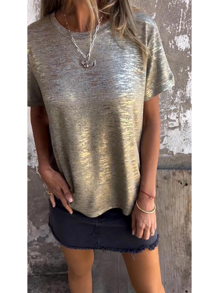 Женская летняя трансграничная европейская и американская футболка с круглым вырезом, коротким рукавом и горячим тиснением 2024