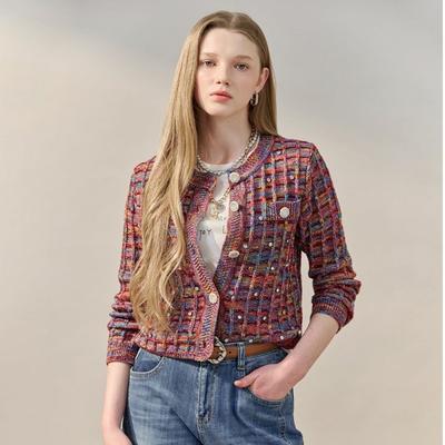 Твидовый вязаный кардиган со смешанной пряжей и камнями Zf03qd007na