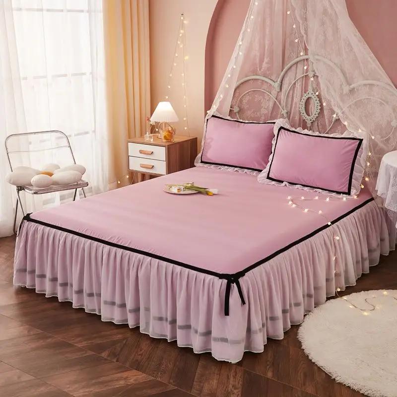 Однотонный чехол для кровати, украшение для кровати, чехол для матраса, защитная накладка в стиле принцессы