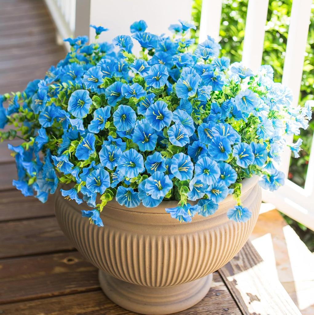 12PC Artificial Morning Glory Flower Bouquet for Outdoor Decor Eucalyptus Petunia With Green Leaves Fake Plant Home Party Decora