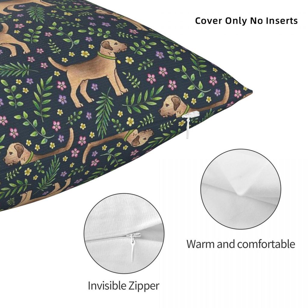 Border Terriers Spring Floral Square Pillowcase Polyester Linen Velvet Printed Zip Decor Sofa Seater Cushion Cover