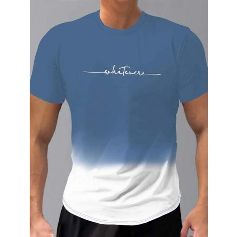 Летний топ с круглым вырезом и 3D-печатью с градиентными буквами, модные повседневные футболки с короткими рукавами для мужчин