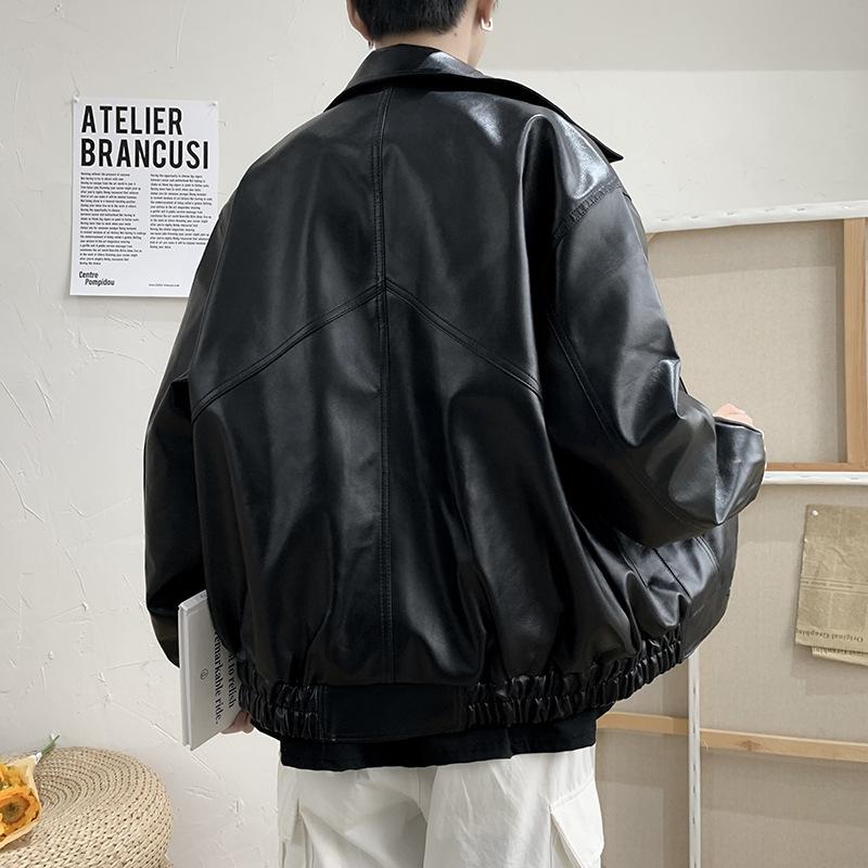 Мужская куртка из искусственной кожи, весенняя, новая, корейский стиль, модная, свободная и красивая кожаная куртка, одежда в гонконгском стиле, молодежная куртка