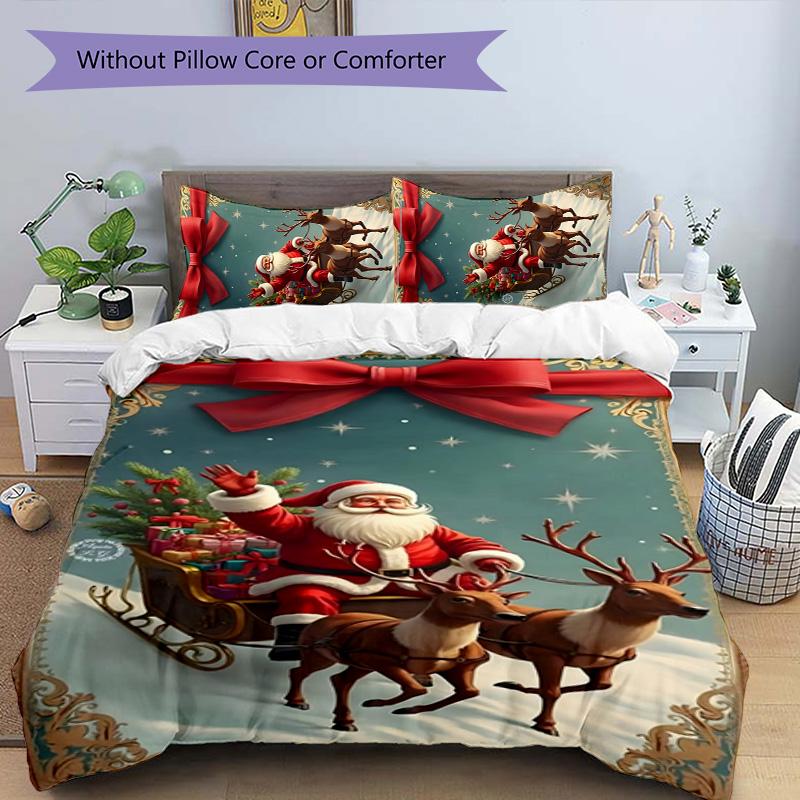 Chrismas 3pcs Bedding Set Duvet Cover Closure Includes 1 Duvet Cover & 2 Pillowcases for All Seasons Bedroom Home Dorm Decor