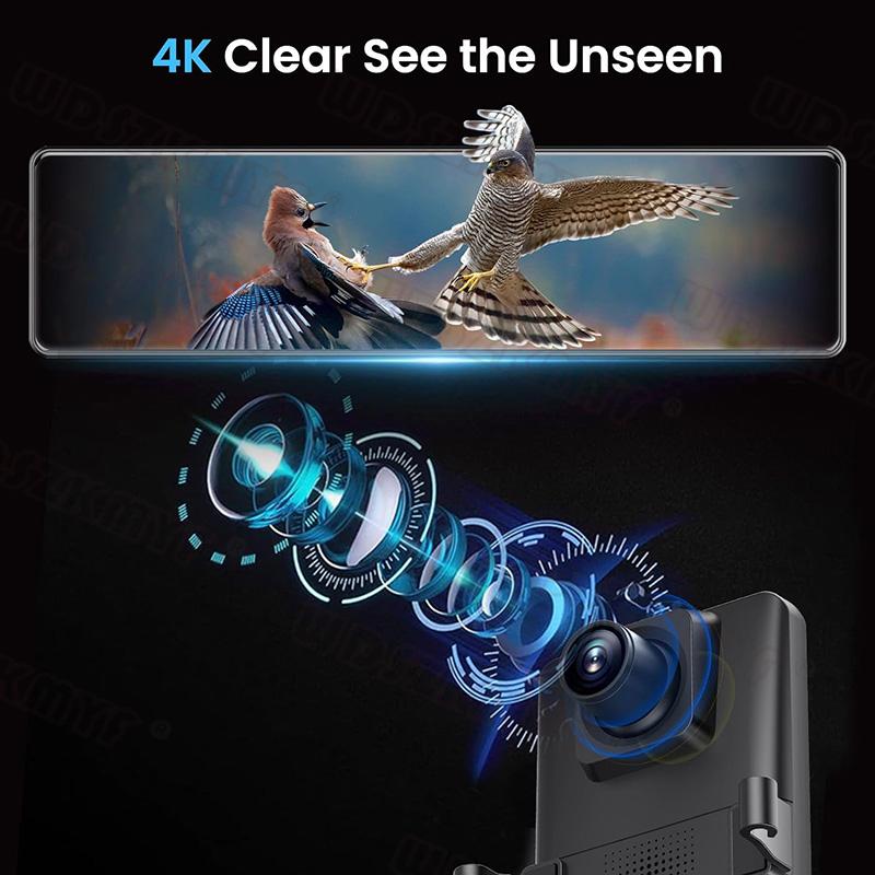 4K Rearview Mirror Car DVR Carplay Android Auto 12inch Front and Rear Camera Bluetooth FM Dash Cam for Car Camera for Vehicle