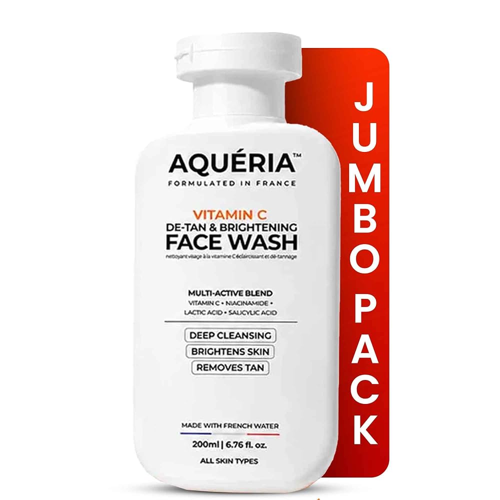 Aqueria Jumbo 200 мл Средство для умывания лица для удаления загара и осветления с витамином С | С молочной кислотой и ниацинамидом | Глубоко очищающее средство для умывания лица для удаления загара