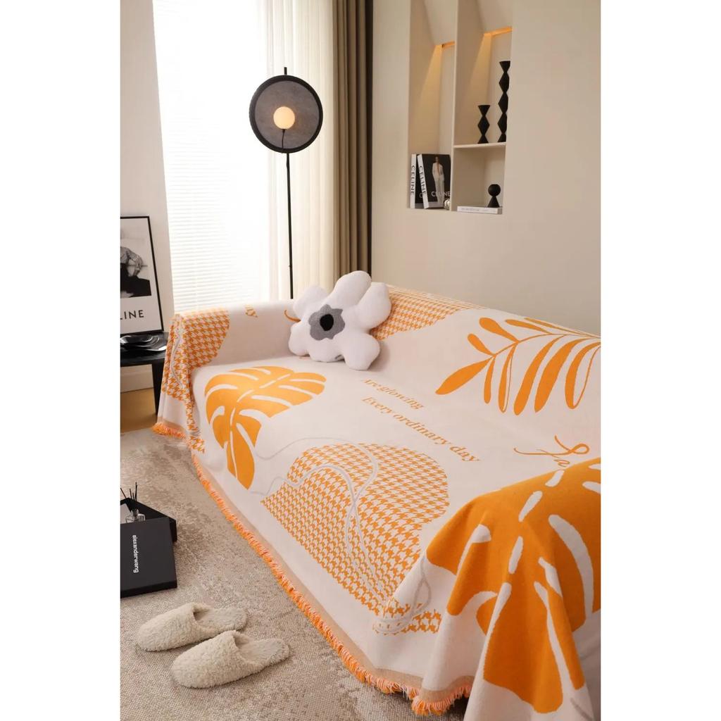 Large Leaf Sofa Cover Mat Throw Blanket Living Room Houndstooth Sofa Couple Position Modern Throw Camping Picnic Blanket