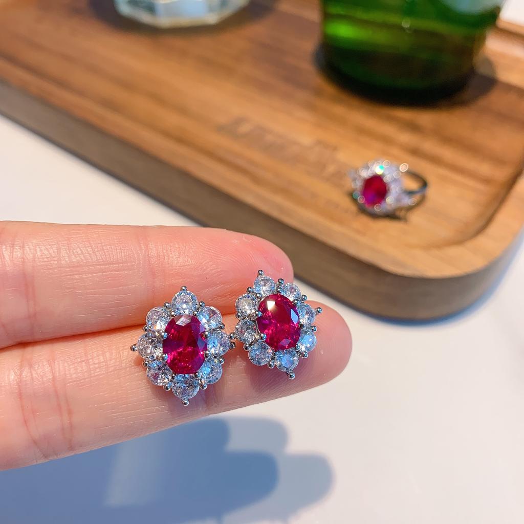 Ювелирные изделия Цветное сокровище Симуляция Красное стекло Кольцо Подвеска Пусеты Денье 8 * 10-6 * 8 Набор