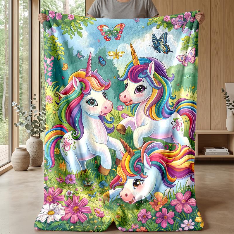 Rainbow Unicorns Fantasy Theme blanket Lightweight Warm Flannel Blanket Decorative Throw Blanket for Home Decoration
