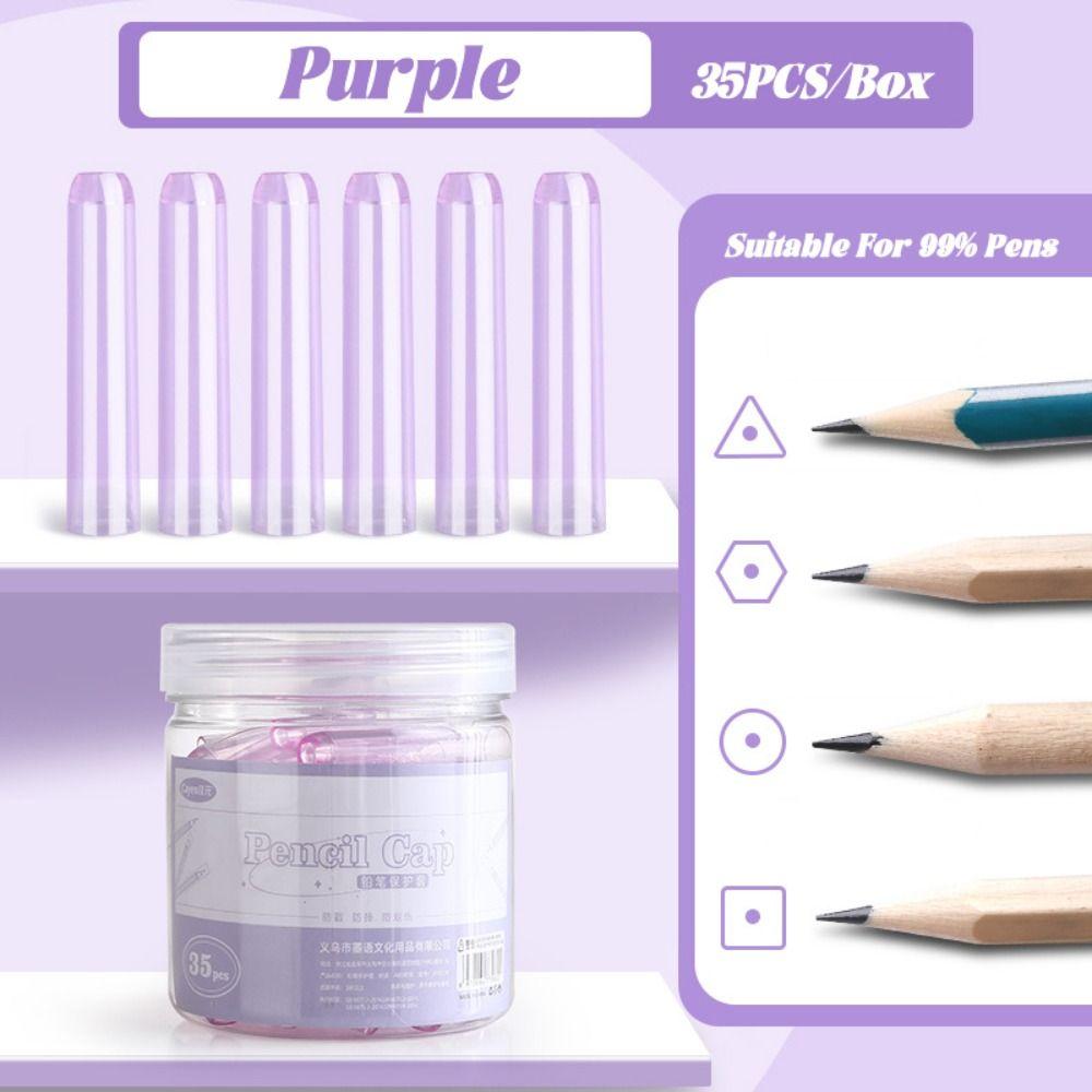 35PCS/Box Solid Color Pencil Protective Case Plastic Pen Tip Protector  Gift