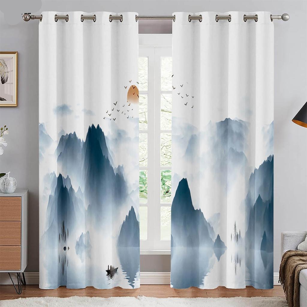 2 шт. Китайские занавески с изображением цветущей сливы, напечатанные на холсте, для спальни, гостиной, с люверсами сверху, можно заказать по индивидуальному размеру