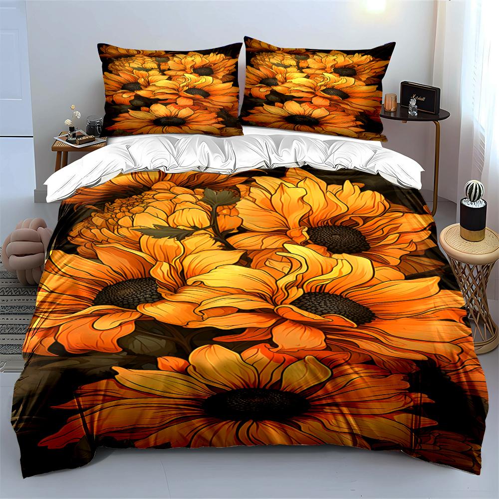 Sunflower Pattern Bedding Set, 3-Piece Bedding set (1 duvet cover, 2 pillowcases, duvet not included)