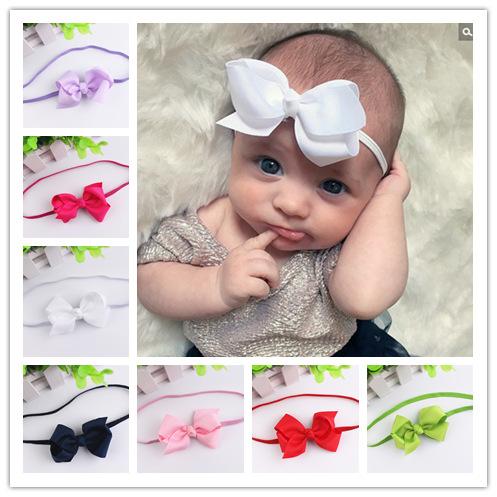 12 Colour Baby Girls Elastic Hair Band Accessories Grosgrain Ribbon Hair Bows and Headbands for Infants Newborns