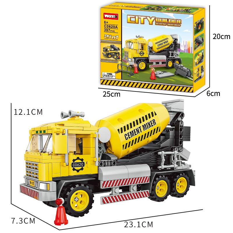 Building Block Project City Builder Mixer Truck 2-In-1 Children'S Toys Small Granular Gifts