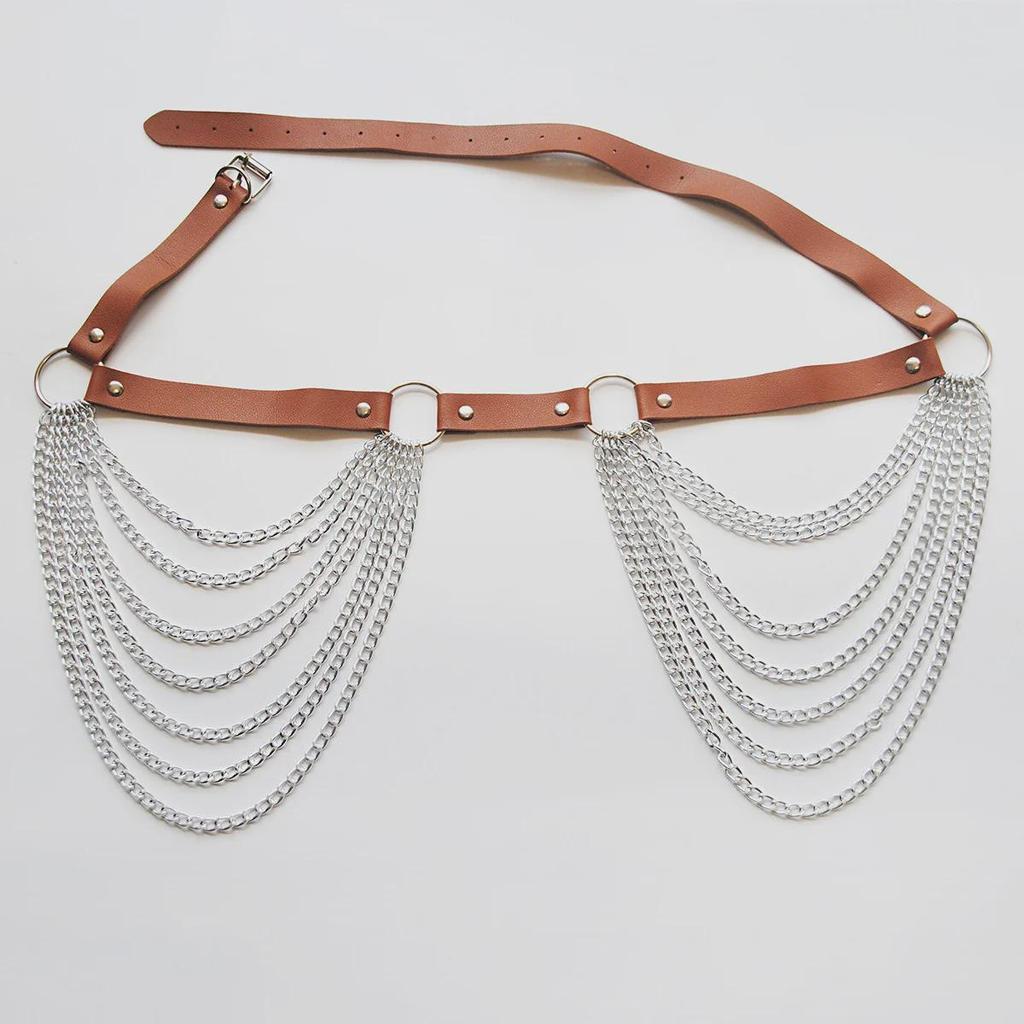 Многослойная цепочка для тела с кисточками в стиле панк с корсетом из искусственной кожи