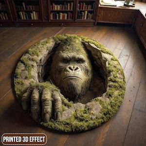 Круглый ковер с 3D-иллюзией Бигфута, деревенский лес, Сасквоч, оптическая иллюзия, нескользящий коврик для пола, для домика, гостиной, домашнего декора