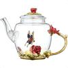 Стеклянный чайник 10 унций с золотистым краем и красочным цветочным узором, винтажный цветочный чайный сервиз для чаепития, красный
