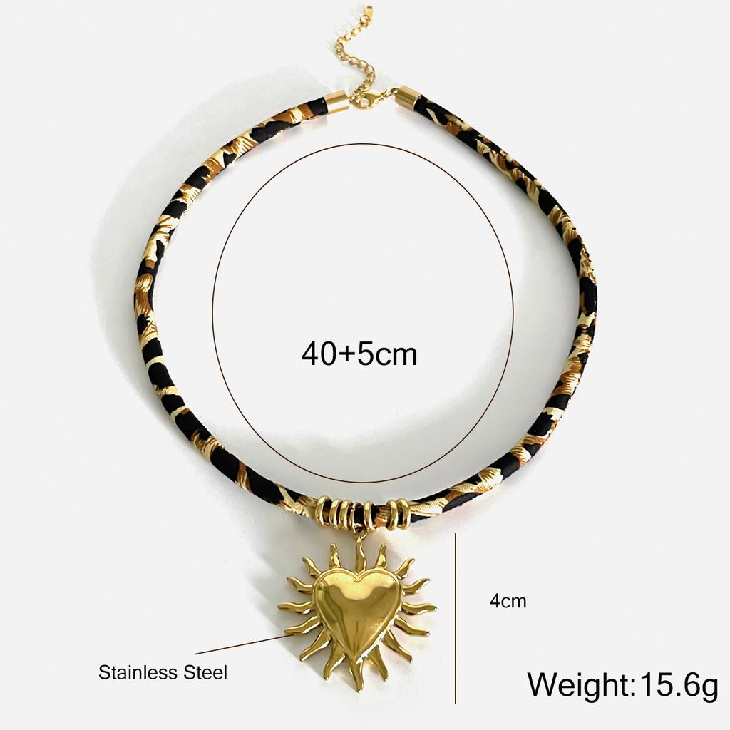 Личность Нержавеющая сталь Леопардовый полиэстер Цветок Сердце Солнце Капля Ожерелье воротник 18K PVD Покрытие Популярный подарок ювелирные изделия
