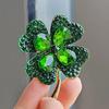 Green Red Crystal Rhinestone Four-Leaf Clover Flower Brooches Lapel Pins Jewelry Clothing Accessories Brooch for Women