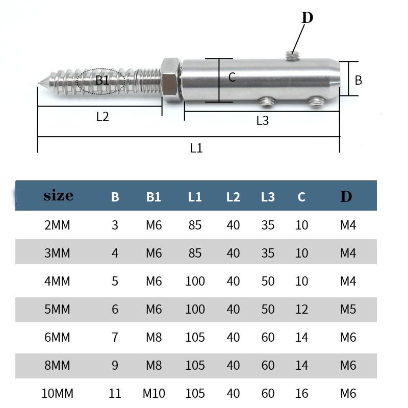 1pcs Wood Grain Screw Connector Wire Rope Joint Lock Buckle Connection Terminal Stair Guardrail Tightening 304 stainless steel