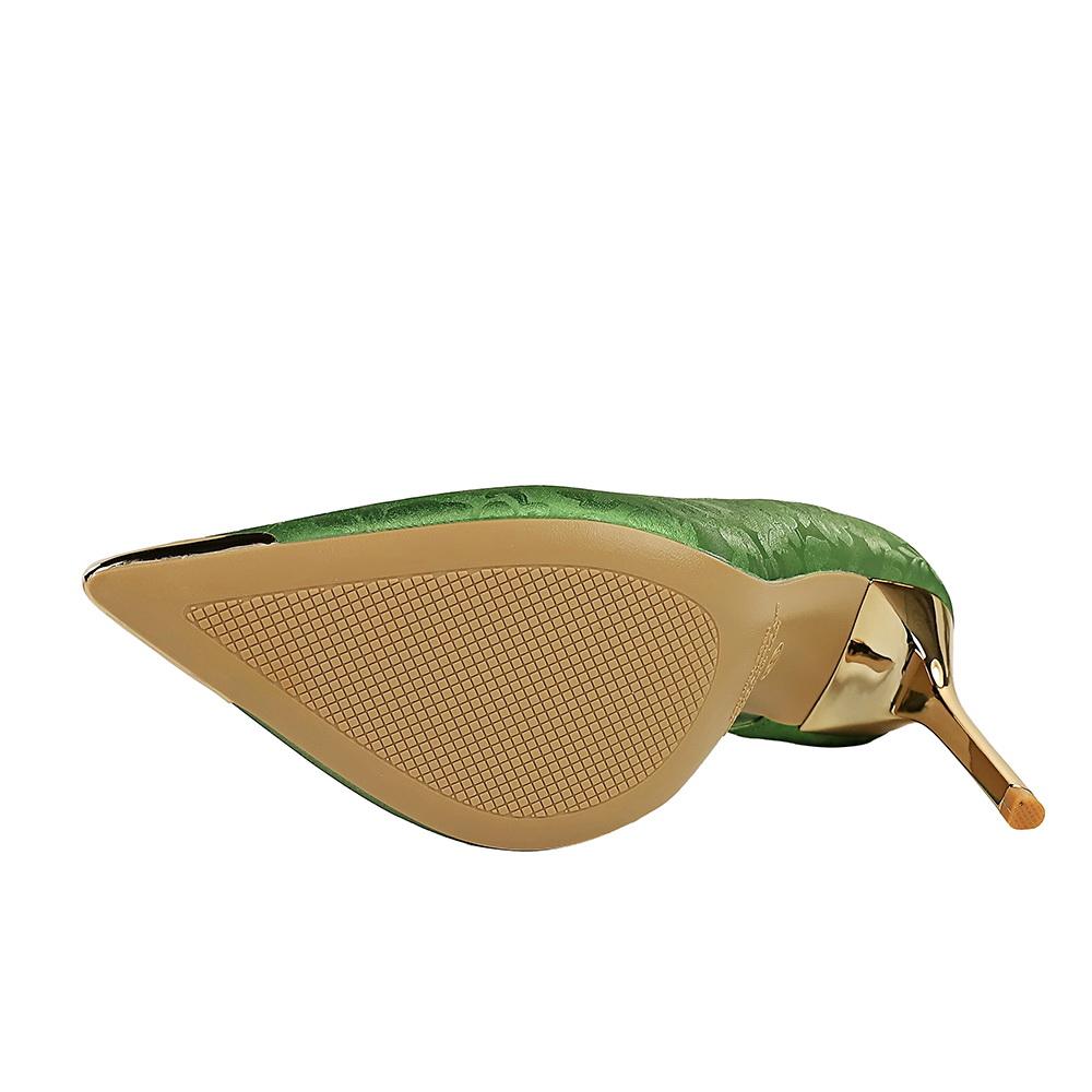 Banquet National Style Women's Shoes High Heels Thin Heel Shallow Mouth Side Hollow Satin Metal Pointed Single Shoes