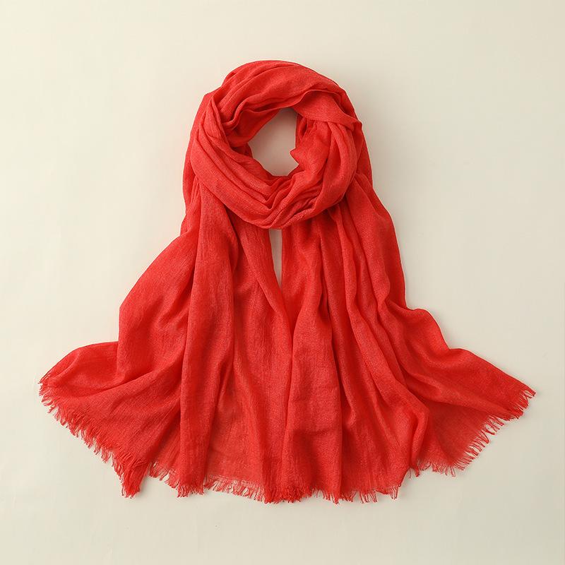 Solid Color Cotton Linen Scarf for Women Lady Literature Anti-sunburn Long Tassel Scarves Autumn Soft Gauze Wrap Shawls New