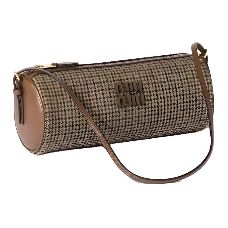 MIU MIU Leather Logo Fabric Shoulder Bag Women Shoulder Bag Dark-Brown 5NE851_2DU5_F0324