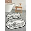 Цифровой нескользящий моющийся черно-белый ботанический двойной коврик для ванной, набор ковриков для ванной, декор для ванной комнаты