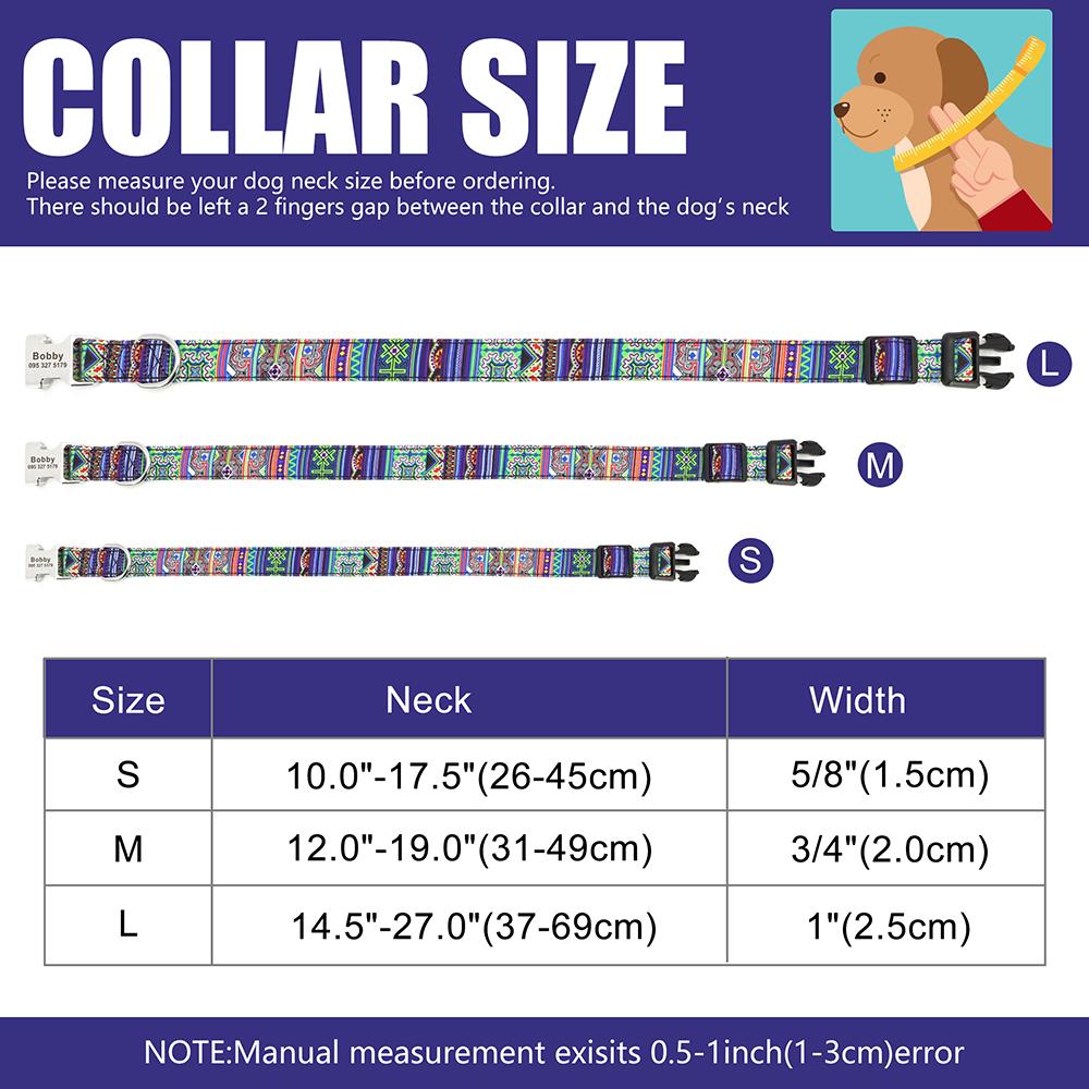 Собачий ошейник с индийским принтом, персонализированный ошейник для домашних животных, нейлоновые ошейники для щенков, бесплатная гравировка имени для маленьких, средних и больших собак