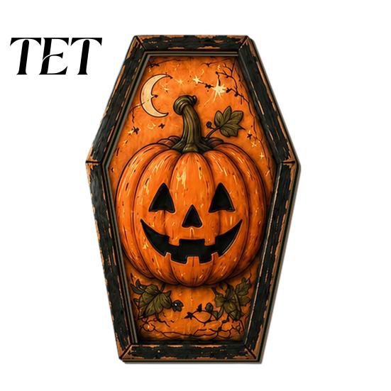 Pumpkin Desktop Signs Vintage Halloween Wooden Table Decoration, Rustic Black Cat Ghost Skeleton Distressed Wood Decorations Block Sign for Farmhouse