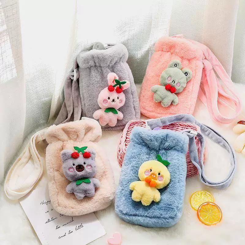 Autumn and Winter Plush Cute 3D Doll Hand Warmer Trendy Hot Water Bottle That Can Be Worn Cross-Body for Going Out