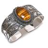 Tiger Eye Gemstone Handmade 925 Sterling Silver Cuff Bangle Adjustable F8i37
