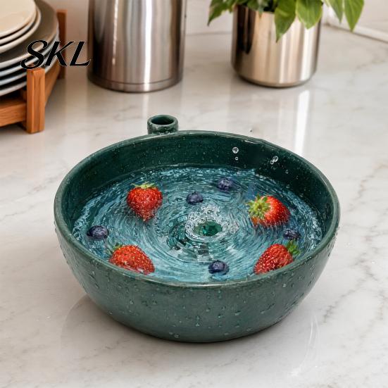 Draining And Rinsing Bowl Self Wash Bowl, with Hollow Drain Holes, Swirl-Flow Berry Kitchen Fruit Washer Washing Ceramic Rinse for Counter