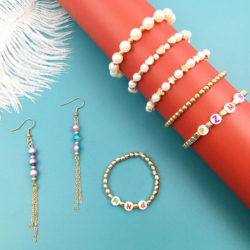 Pearl Set Pentagram Spacer Bead Accessories Handmade Diy Beaded Bracelet Earrings Necklace Set