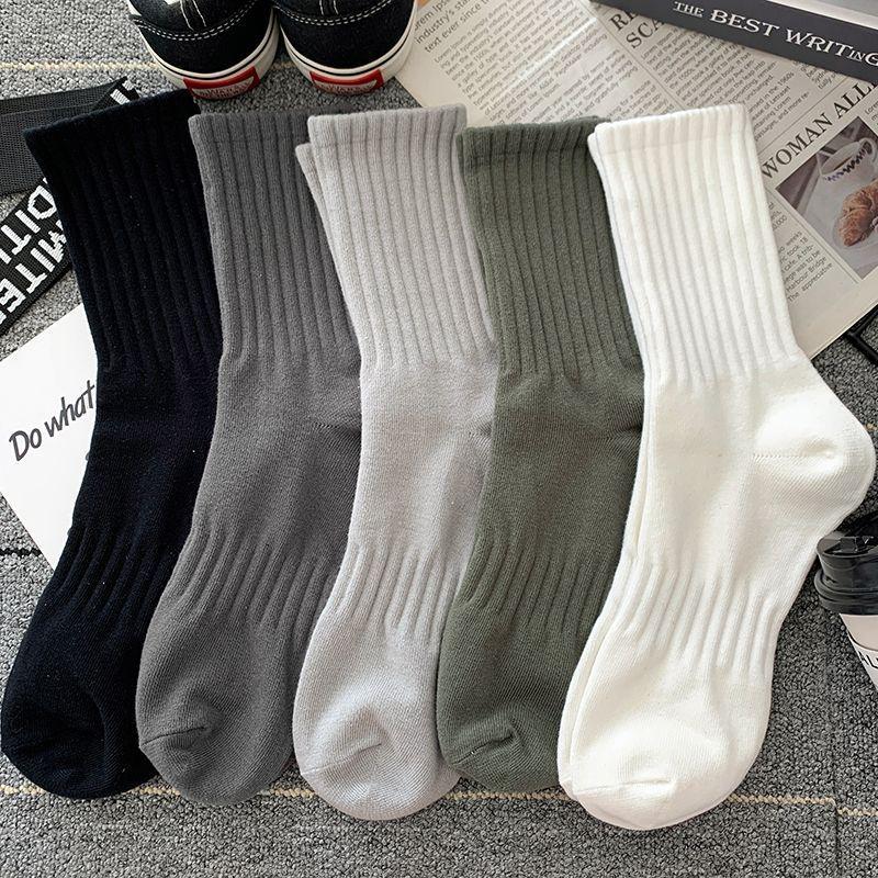 New 5 Pairs Cool Black White Warm Socks Set Autumn Winter Solid Color Sport Short Socks For Men Women
