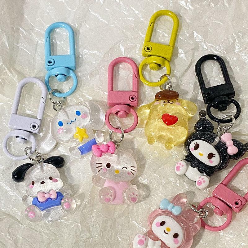 Sanrio Аниме Хелло Китти Прозрачный Мелкий Мерцающий Брелок Мультяшный Пес Циннамон Куроми Мелоди Подвеска на Сумку Милые Аксессуары для Ключей